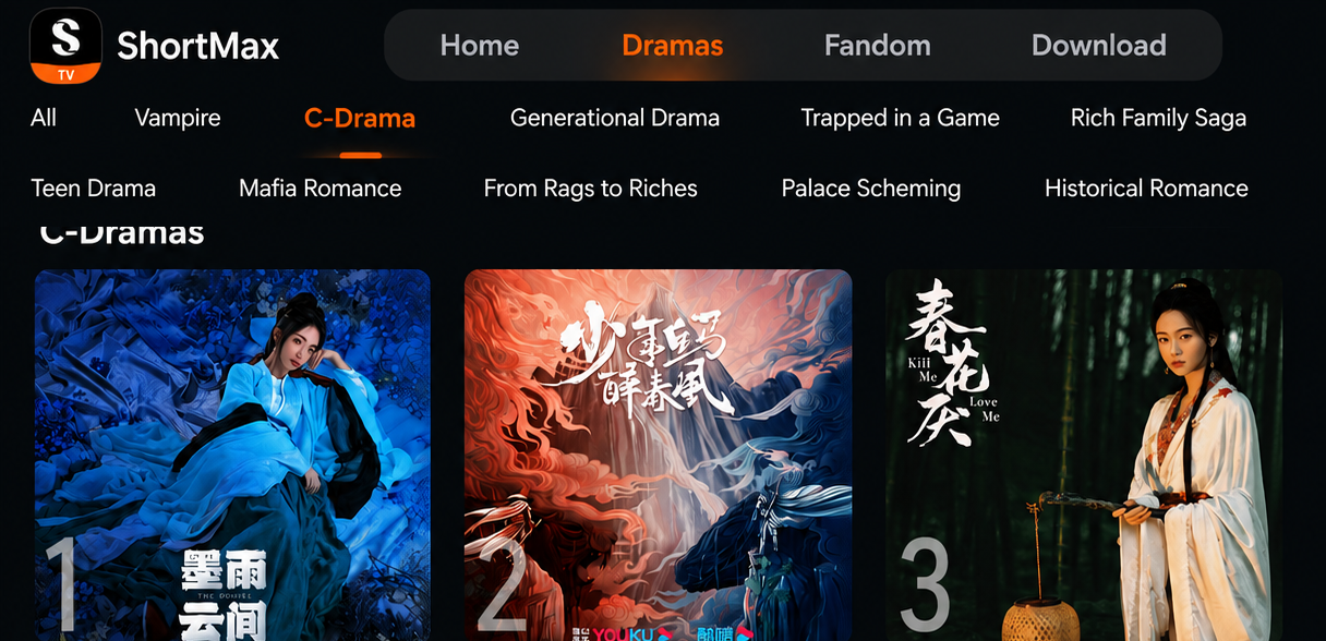 ShortMax C-Drama category lineup