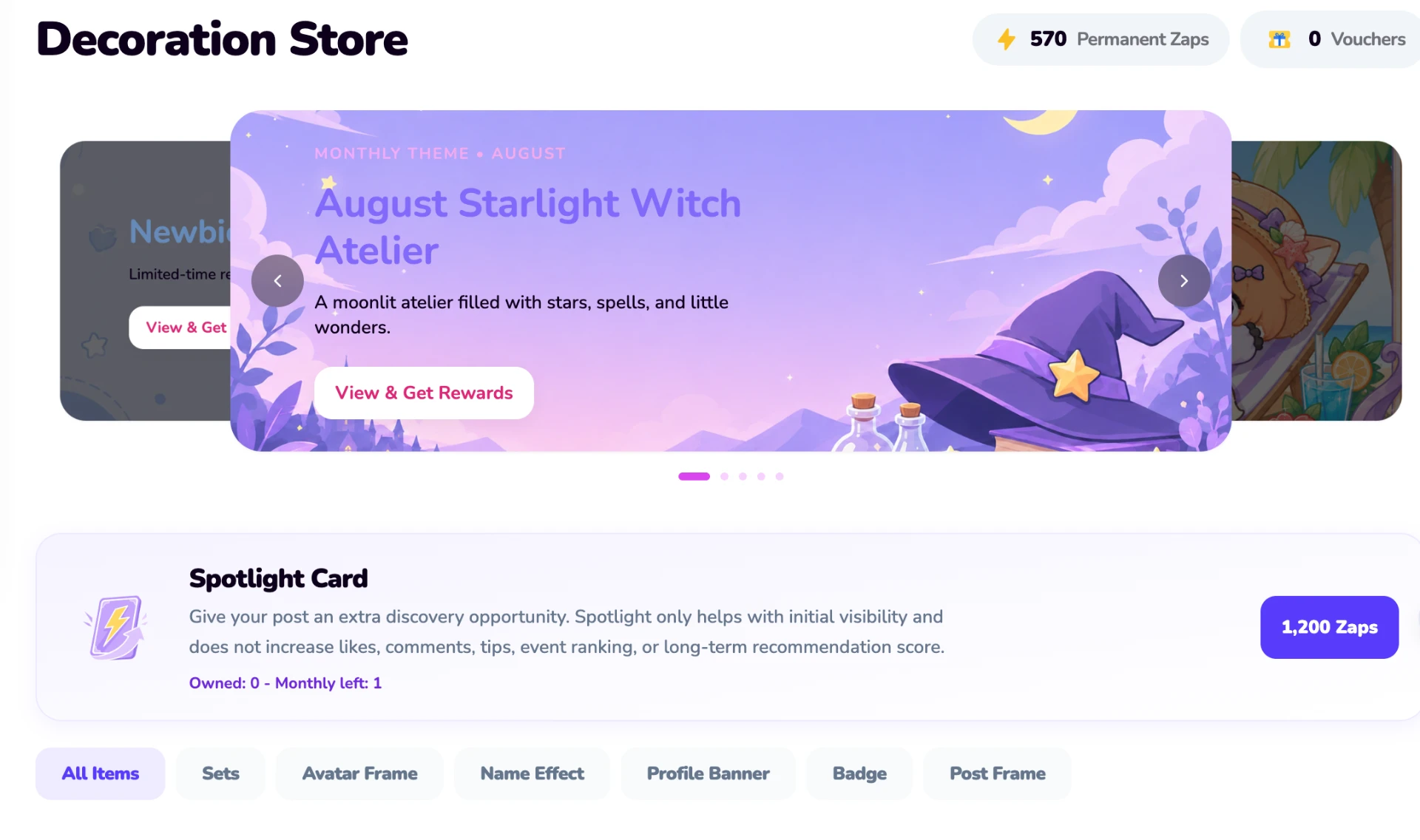 Komiko monthly theme decoration store UI