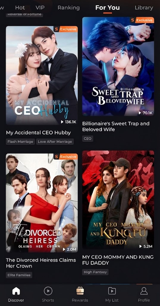ShortMax app screenshot showing personalized content recommendations